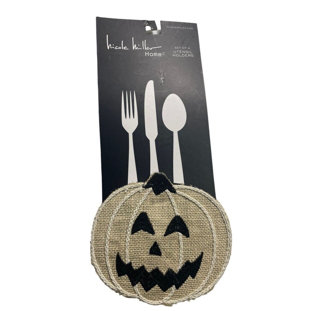Nicole Miller UTENSIL HOLDERS Country Pumpkin 4 Halloween Jack O Lantern New
